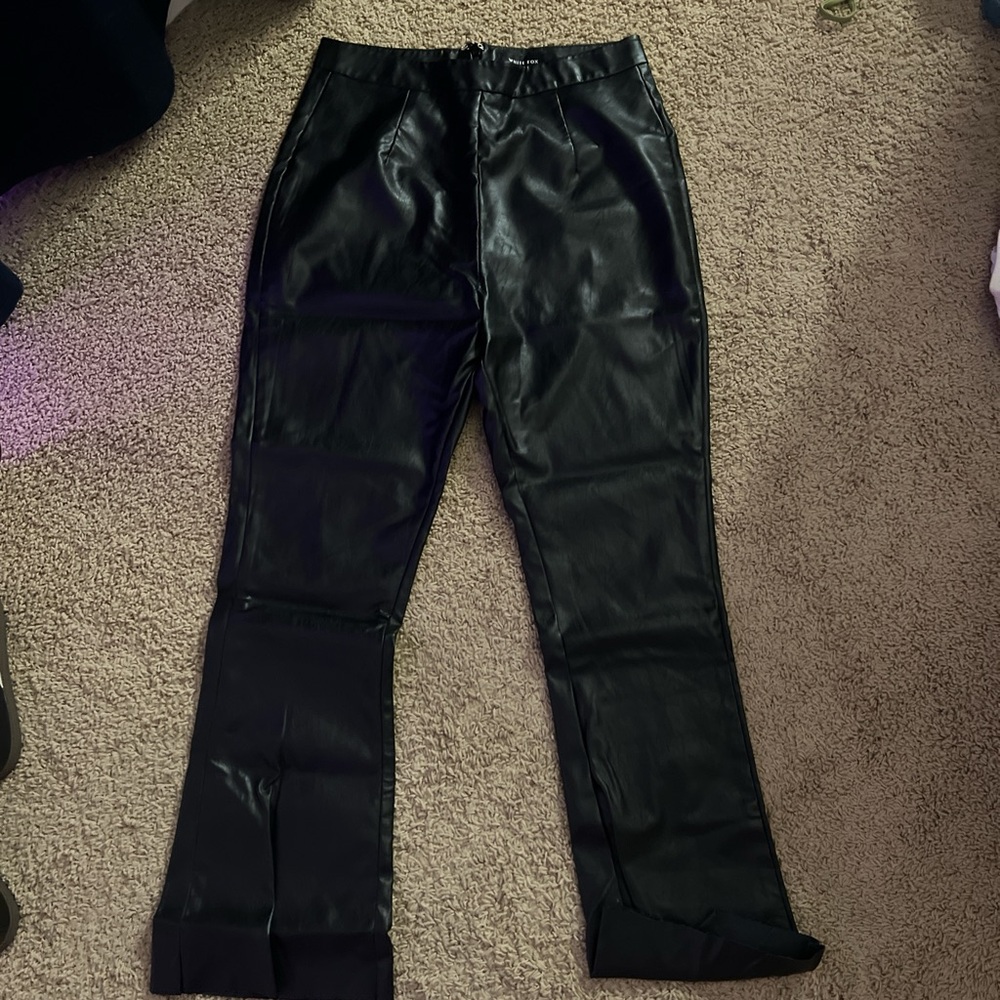 White Fox Sleek Black Faux Leather Pants